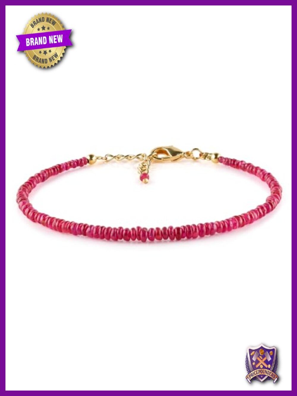 Natural Ruby Beaded Bracelet 14K Gold Plated Chain Charm July Birthstone